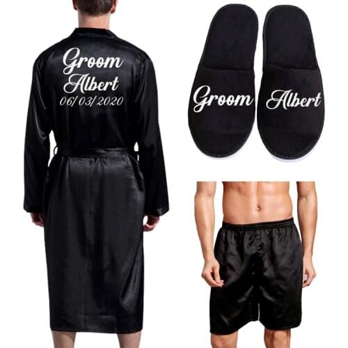 Groom Robe Emulation Silk Soft Home Bathrobe Nightgown For Men Kimono Customized Name and Date Personalized for Wedding Party