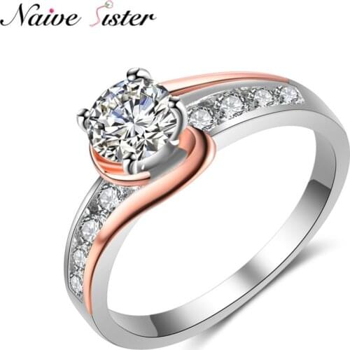 2 Tone Rose Gold Color Engagement Ring For Women Fashion Ladies Wedding Rings CZ Stone Cubic Zirconia Jewelry Love Gifts Anillos