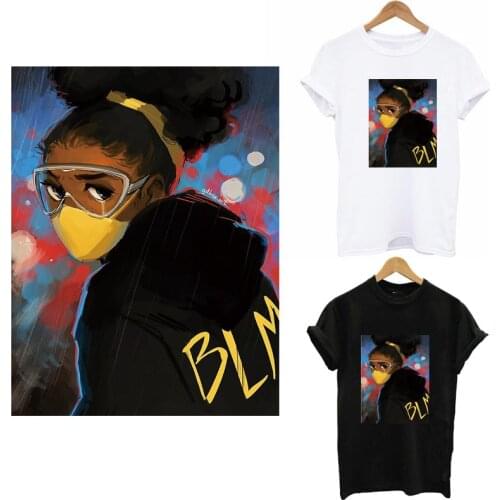 Beautiful Afican Girl Patches On Clothes Print-on T-shirt Iron On Heat Transfer Sticker Clothing Balck Girl Patch Applique Decor