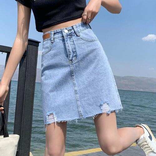Summer Womens Short Casual High Waist Was Thin Hip Wrapped Denim Mini Skirt Faldas Mujer Moda 2021 Korean Fashion Clothing A115