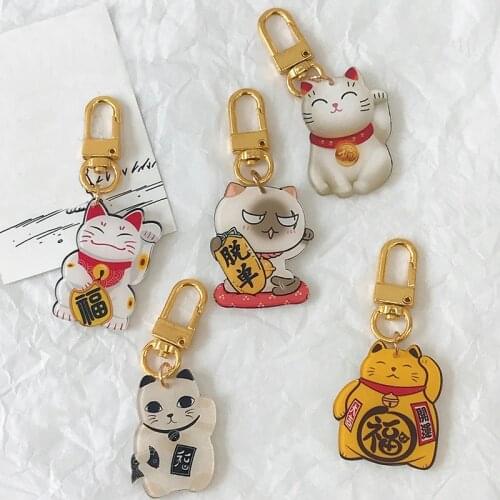 Cute Animal Blessing Cat Keychain for Girl Acrylic Fashion Car Key Chain Women Jewely Best Friend Gift Bag Key Hanging Accesosry