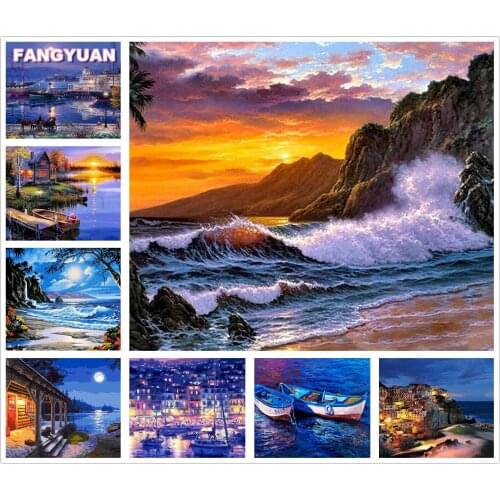 Night Scene 5D Diy Diamond Painting Art Boat Full Drill Diamond Embroidery Mosaic Cross Stitch Kit Home Decoration Accessories