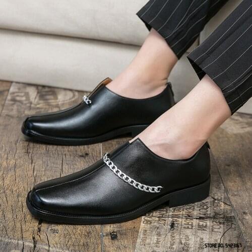Novelty Black Leather With Chain Oxford For Men Casual Gentleman Shoes Formal Wedding Prom Dress Homecoming Zapatillas Hombre