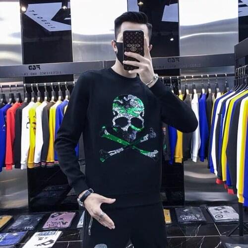 New mens high-quality pullovers mens skulls hot drilling slim fashion hot selling mens hoodies