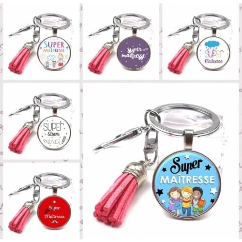 Charm Super Maitresse Keychain Cute Multicolor Tassel Keychain DIY Crystal Glass Pendant Keychain Teachers Day Creative Gifts