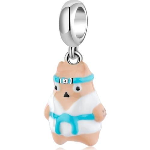 AGATA Original Charms 925 Silver Karate cat 100% 925 Sterling Silver Beads for Bracelet Making Fine Jewelry Handmade enamel