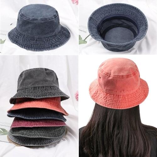 2021 Summer Cotton Fisherman Cap Fashion Retro Bucket Hat Women Men Washed Foldable Denim Beach Cap Outdoor Sunscreen Hat