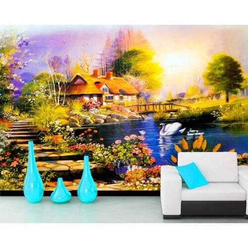 Papel de parede Oil painting landscape 3d wallpaper,living room sofa TV wall bedroom wall papers home decor restaurant mural