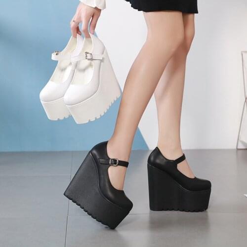 Genuine Leather High-heeled Casual Comfortable Platform Shoes Womens Strap High Quality 16cm