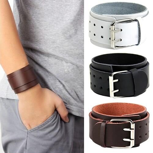 Hot Sales Selling Adjustable 2 Layers Mens Faux Leather Wristband Buckle Cuff Bangle Bracelet A3RZ