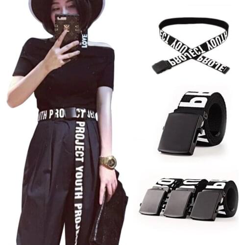 Womens Belt Comfortable Mens Canvas Lettering Print Wild Jeans Hip Hop Casual Womens Canvas Long Cloth Belt Belt Belt 368