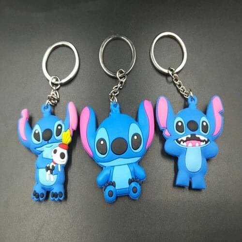 Random 1 6cm Disney Anime Silicone Figure Lilo&stitch Keychain Cartoon Doll Key Chains Cute Keyring Charms Key Holder Gifts