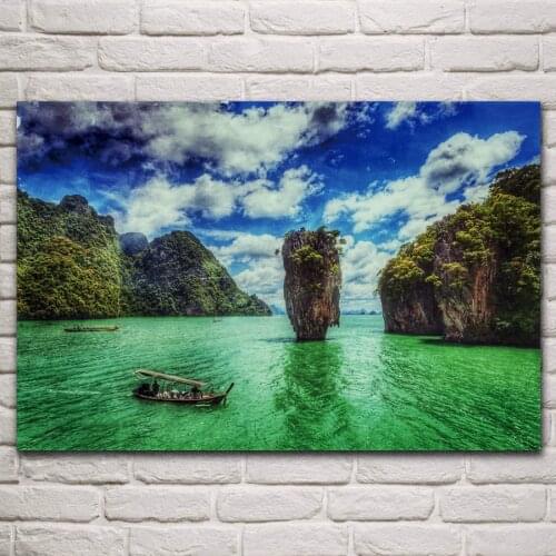 Thailand nature landscape clean green water island seascape living room home art decor wood frame fabric poster KP296