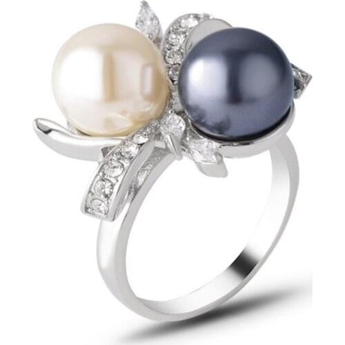 FYJS Unique 10 Pcs Silver Plated Geometric Shape 2 Colors Pearls Finger Ring Fashion Jewelry