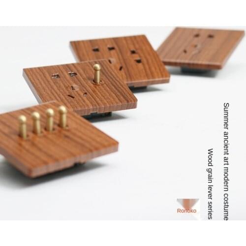 DepoGuye High Quality Retro Chinese Style Light Switch Socket, Wood Print Brass Toggle Switch Board, Household Wall Light Switch