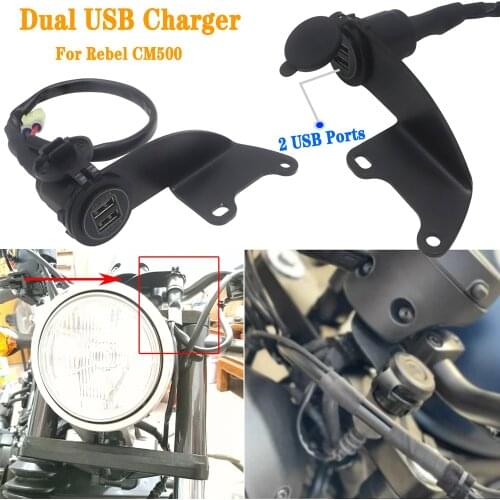 Motorcycle Dual USB Charger Cigarette Lighter Adapter Phone Charger For Honda Rebel CM500 CM 500 Double USB Port W/ LED Light