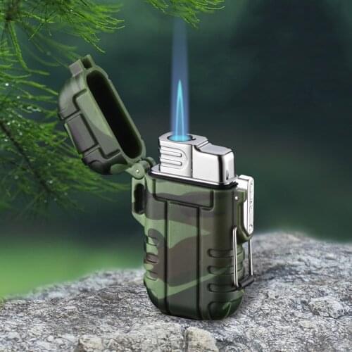 Waterproof Direct Lighter Mental Windproof Inflatable Lighter Blue Flame Outdoor Product Advanced Texture Smoking Tools with Box