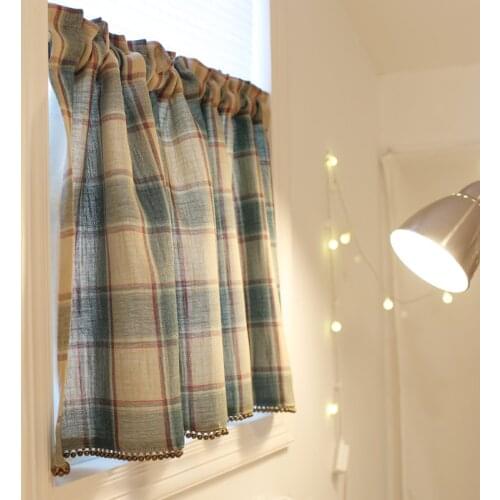 Green Lattice American Half-curtain for Kitchen Window Short Curtain Coffee Curtain Roman-curtain-VT