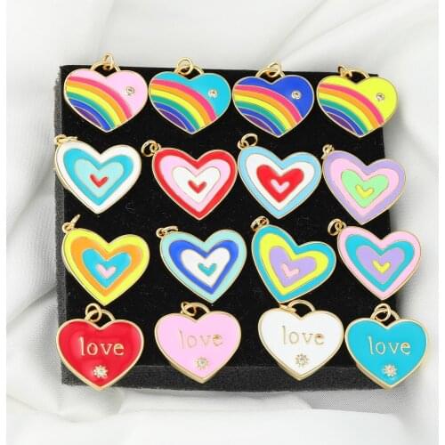 Juya Handmade Colorful Rainbow Love Heart Enamel Charms For DIY Women Trendy Greek Evil Eye Pendant Jewelry Making Supplies