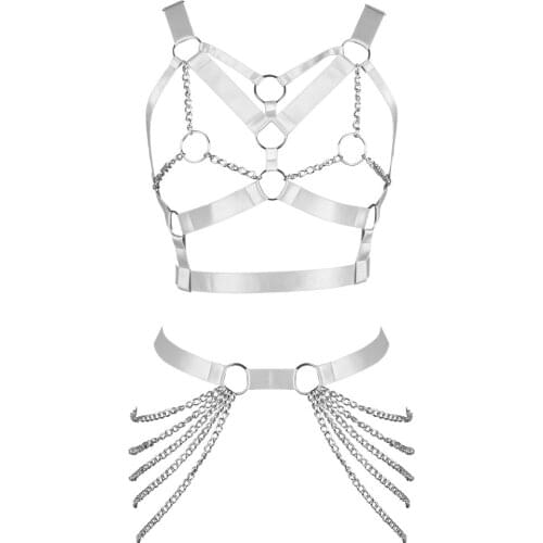 Sexy Full Boby Lingerie Bondage Harness Women Bra Metal Chain Suspenders Belt Underwear Bustier Corset Hot Sales Prom Dresses