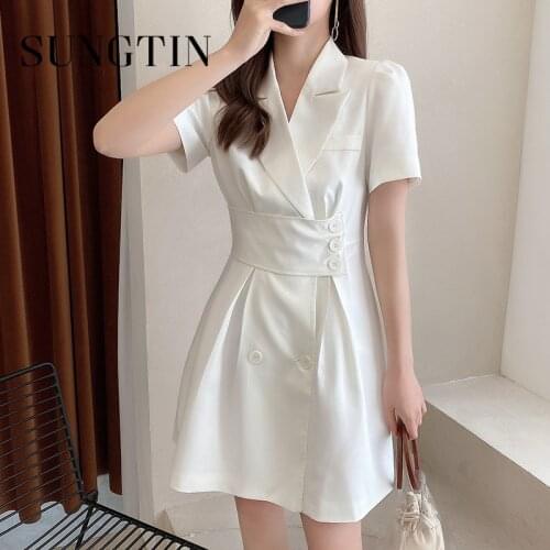 Sungtin Office Lady Blazer Dress Women Korean Chic Slim A Line Short Sleeve Dresses Vintage Vestidos De Mujer Summer Spring 2021