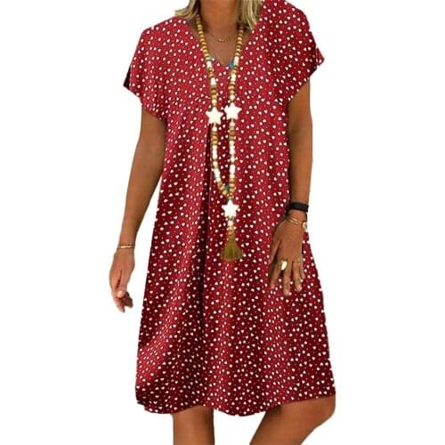 Summer Women Bohemian Beach Dress Plus Size M-5XL Women Fashion Casual Loose Sleeveless Dot Heart Print Knee-length Dress