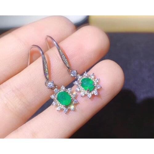1Pc Natural Colombian Emerald Stud eardrop 925 Silver 4*5mm Fashion Gem Ring Crystal Healing Stone Gift For Ladies