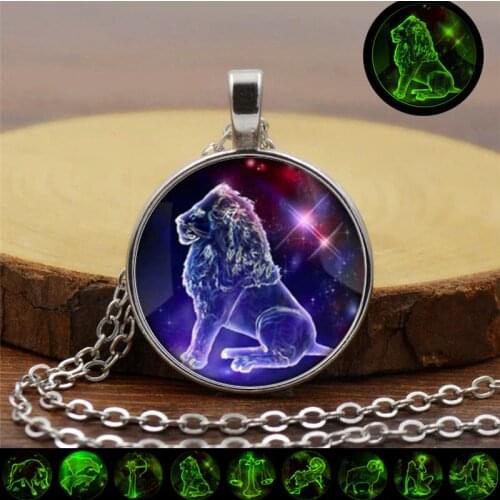 12 Constellation Luminous Necklace Glass Pendant Zodiac Sign Jewelry Glow In The Dark Necklace for Men Women Birthday Gifts