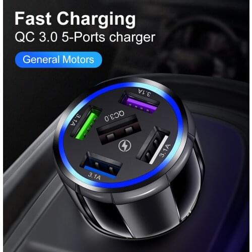 5 Ports USB Car Charger QC3.0 Mini Fast Charging For iPhone 12 Xiaomi Huawei Mobile Phone Universal Charger Adapter in Car