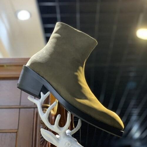 Brand Office High Heel Shoes Men Fashion 2020 Khaki Zipper Platform Chelsea Boots Pointed Toe Formal Ankle Boots Plus Size 45