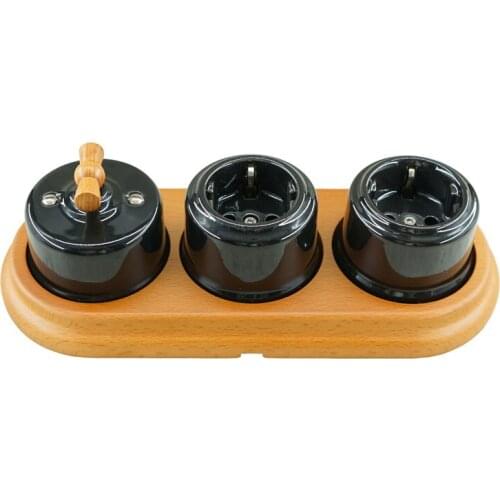 Surface-Mounted Wooden Frames for Triple Porcelain Wall Switch and socket outlet 240V