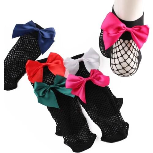 DHL 1000pair Chic Females Breathable Bow knot Fishnet Sock Sexy Hollow out Mesh Nets Socks Girls Lolita Style Bow Socks