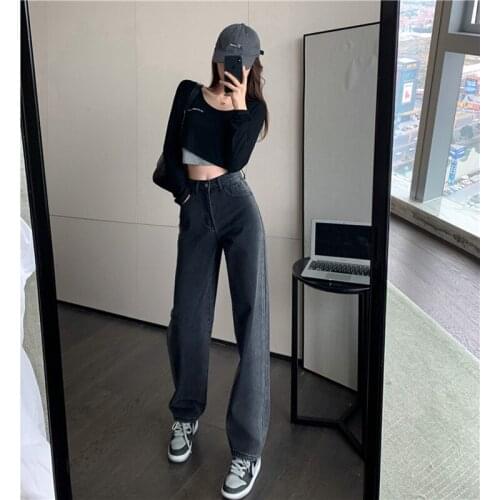 Retro High-waist Gradient Jeans Womens Slim And Tall Straight-leg Jeans Loose Wide-leg Jeans Stylish Casual Jeans
