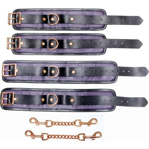 Couples Erotic Toys Real Leather Adjustable Wrist Cuffs and Ankle Cuffs for Flirting