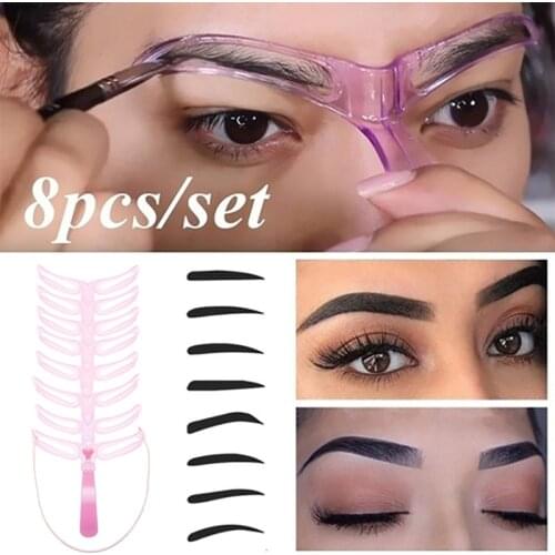 8 in1 Eyebrow Mold Reusable Eyebrow Shaping Template Eyebrow Stencils Kit Grooming Card Eyebrow Defining Template Makeup Tools