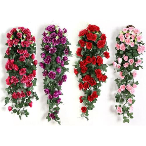 Simulation Fake Rose Vine Wall Hanging Wedding Party Festival Decor Hanging Flower String for Living Room Balcony Room 90cm