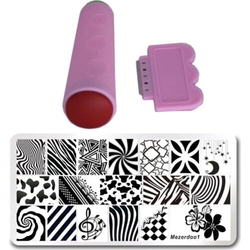 Mezerdoo Lace Digital Signals Wave Design Nail Art Image Plate Nail Template+2 Sides Nail Art Stamping Scraper Set Nail Beauty