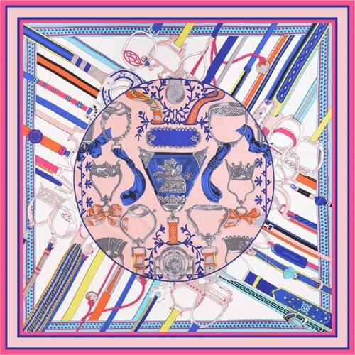 POBING Square Silk Scarf Women Luxury Brand Saddle Melt Print Bandana Large Hijab Head Scarves Wraps Femme Silk Foulards 130CM