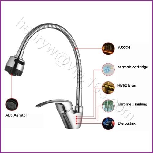 L15780 - Luxury Deck Mounted 2 Function of 360 Degree Turn Spout Kitchen Faucet