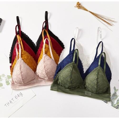 Hot Women Wirefree Lace Bra with Replaceable Chest Pad Triangular Underwear Corset Casual Thin Summer Brassiere for Daily TY66