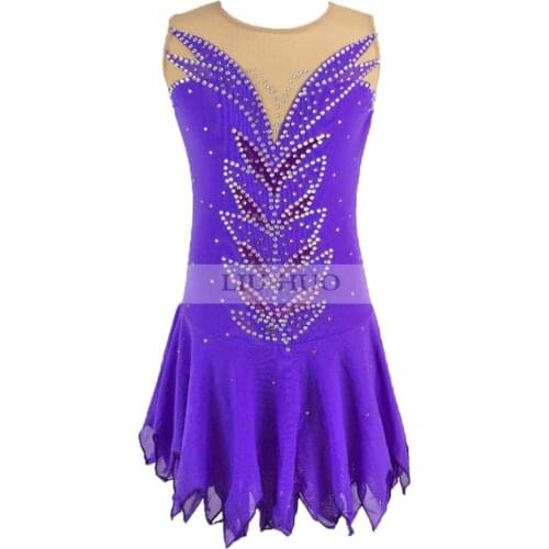 Figure Skating Dress Womens Girls' Ice Skating Dress Competition Stretch fabrics Shiny rhinestone Purple Sleeveless