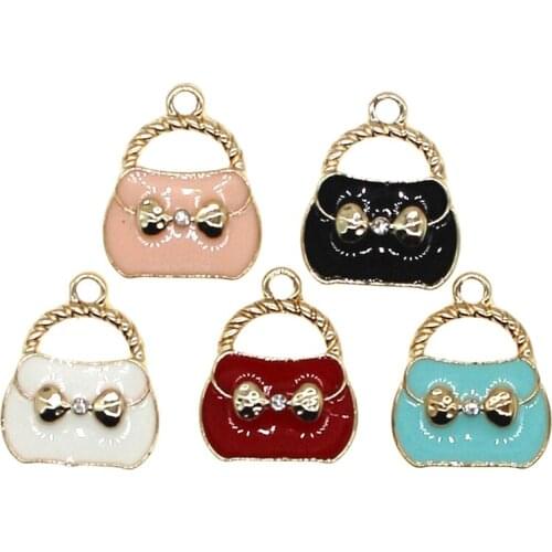 Cute Enamel series Bag Charms Bow Handbag Pendant For Jewelry Making DIY Bracelet Earrings Necklace Girls Gift Findings