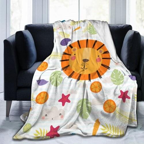 Cute Cartoon Lion Animal Pattern Super Soft Fleece Blanket For Kid Adult Colorful Summer Winter Family Dropship Family Throws