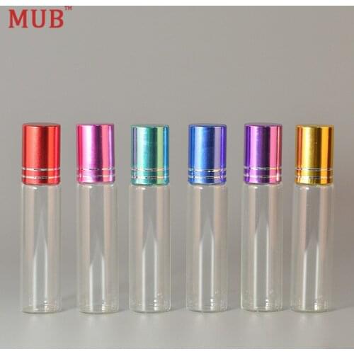 MUB 10ml 100 pcs/lot Colored Glass Refillable Perfume Bottle Roll On Bottles For Essential Oils Empty Cosmetics Container Roller