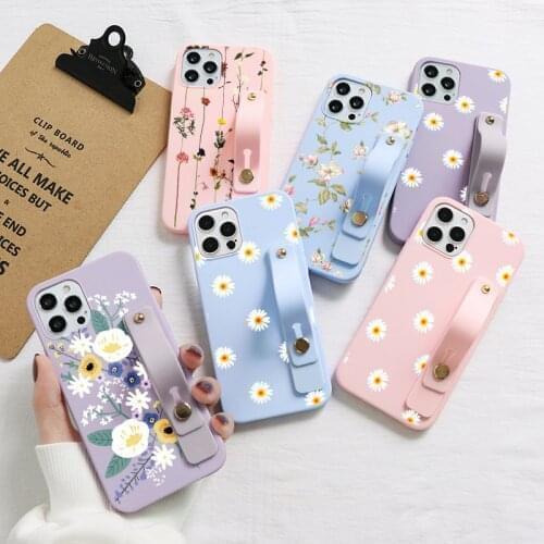 Fashion Flower Wrist Strap Case For Huawei P40 Lite E P30 P20 Pro Honor 10 10i 20 20i 8X 9 9A 9X Y7 Y9 P Smart 2019 Bumber Cover