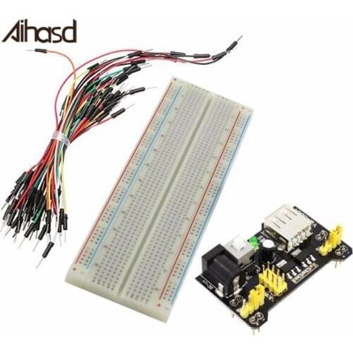 3.3V/5V MB102 Breadboard Power Module + MB-102 830 Points Prototype Bread board For Arduino Kit + 65 Jumper Wires