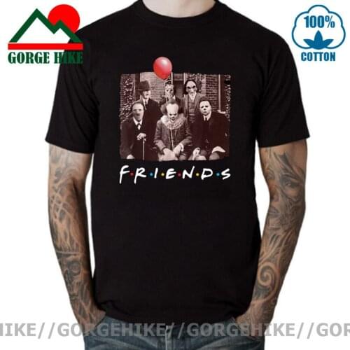 Halloween Friends T shirts Men Funny Maniac Park t-shirts Horror movie creepy Jason Voorhees Clown Saw Selfie fans tshirt hombre