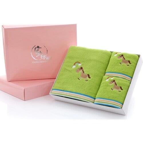 Cotton Pony Embroidery Green Towels Set For Babies Summer Spring Kids Blanket Childrens Bathroom Supplies Boys Girls Stuff