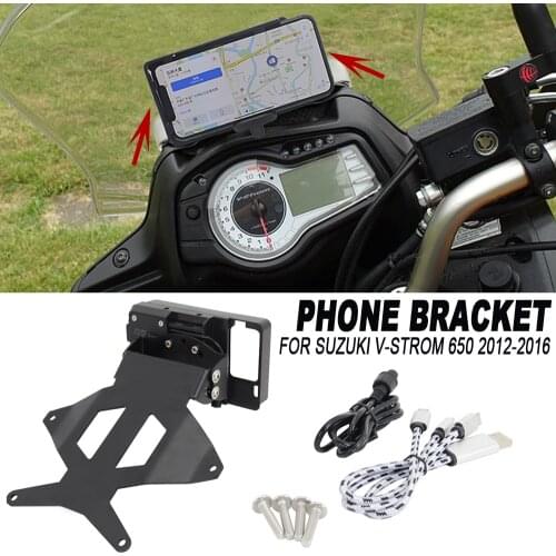 New Motorcycle Bracket Mobile Phone GPS Board Bracket Mobile Phone Holder USB For SUZUKI V-STROM 650 XT DL 650 Vstrom 2012-2016