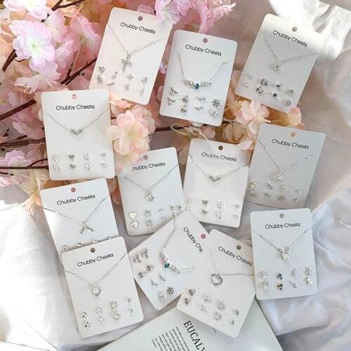 2021 latest fashion trend rhinestone sun necklace earrings 5-piece paper card set wild love style female